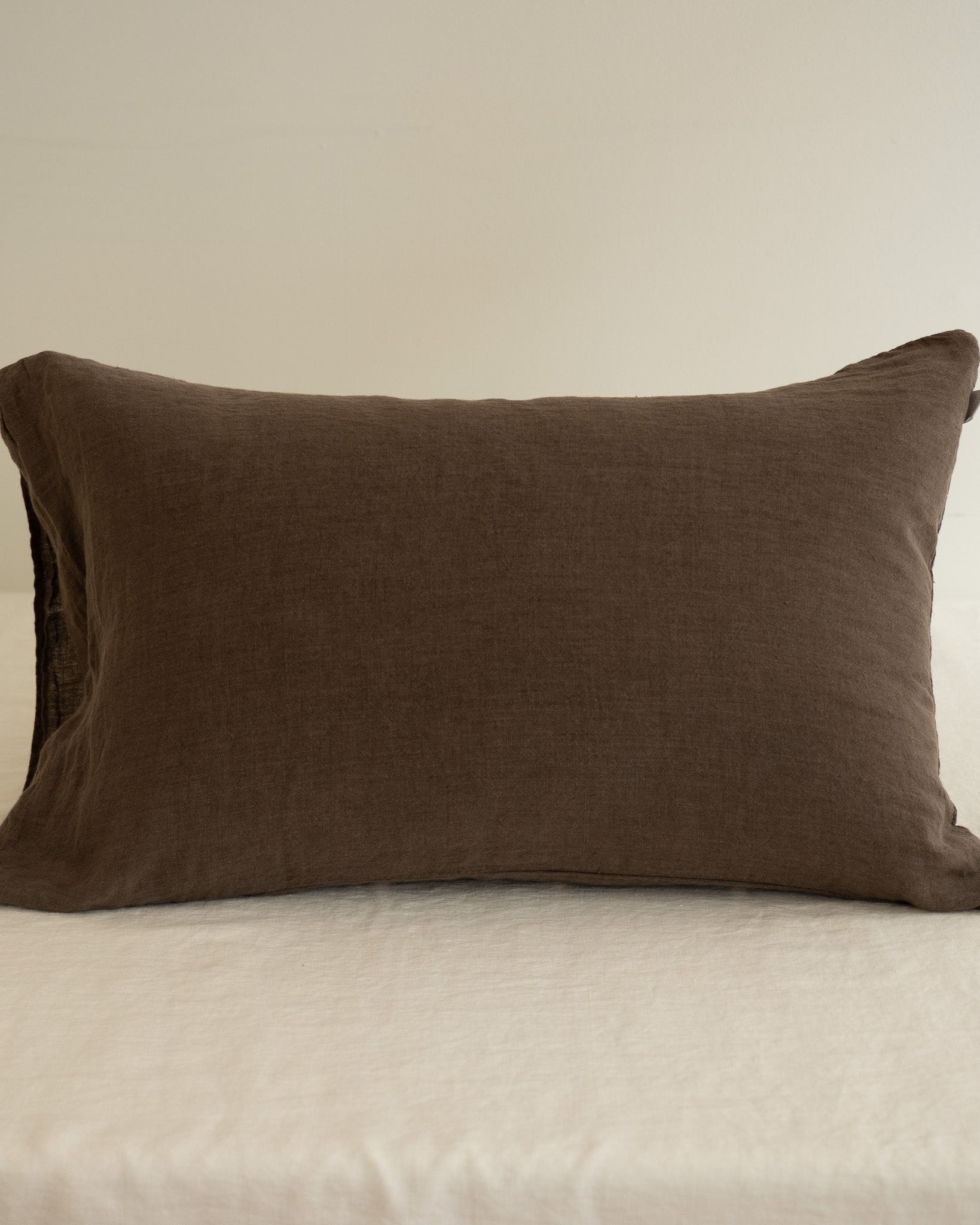 Brown pillow on a beige surface with a neutral background