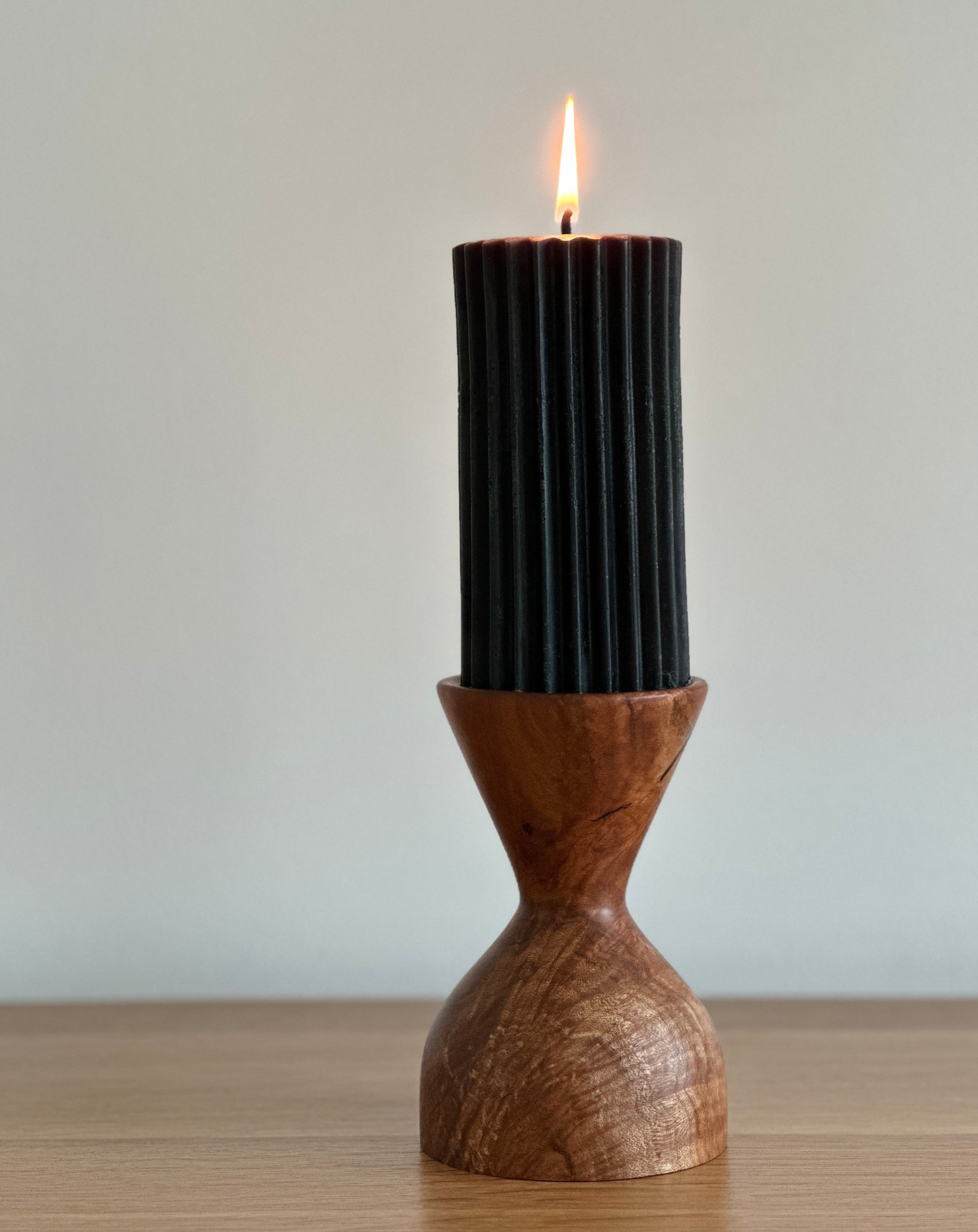 Miller +Co. Pillar Candle Holder in curly maple