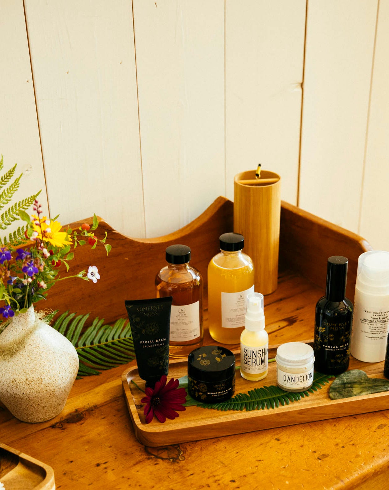 Facial setup with Forest Etiquette Dandelion wildflower facial cream