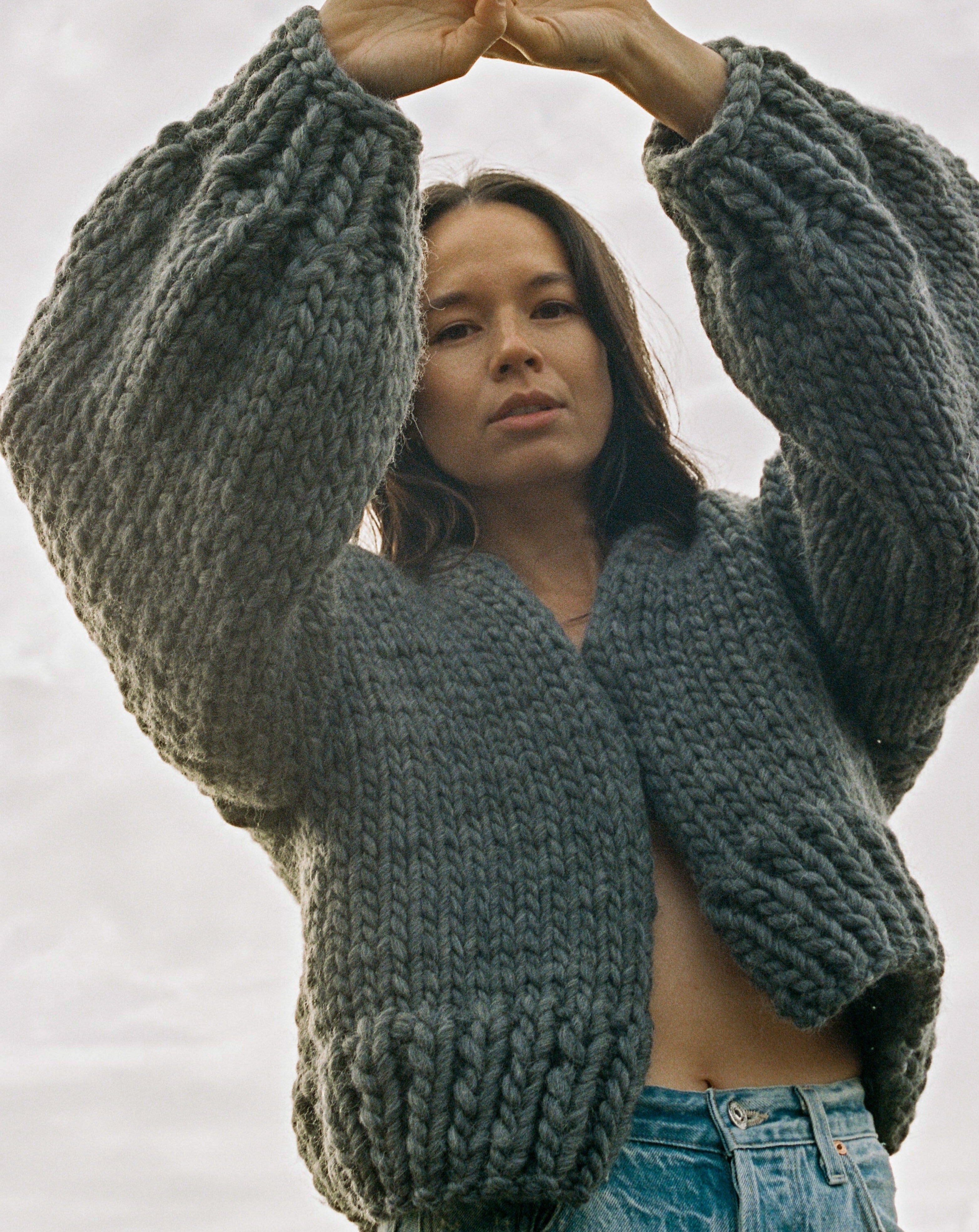 Diane Rudge Merino Wool Cardigan in Charcoal