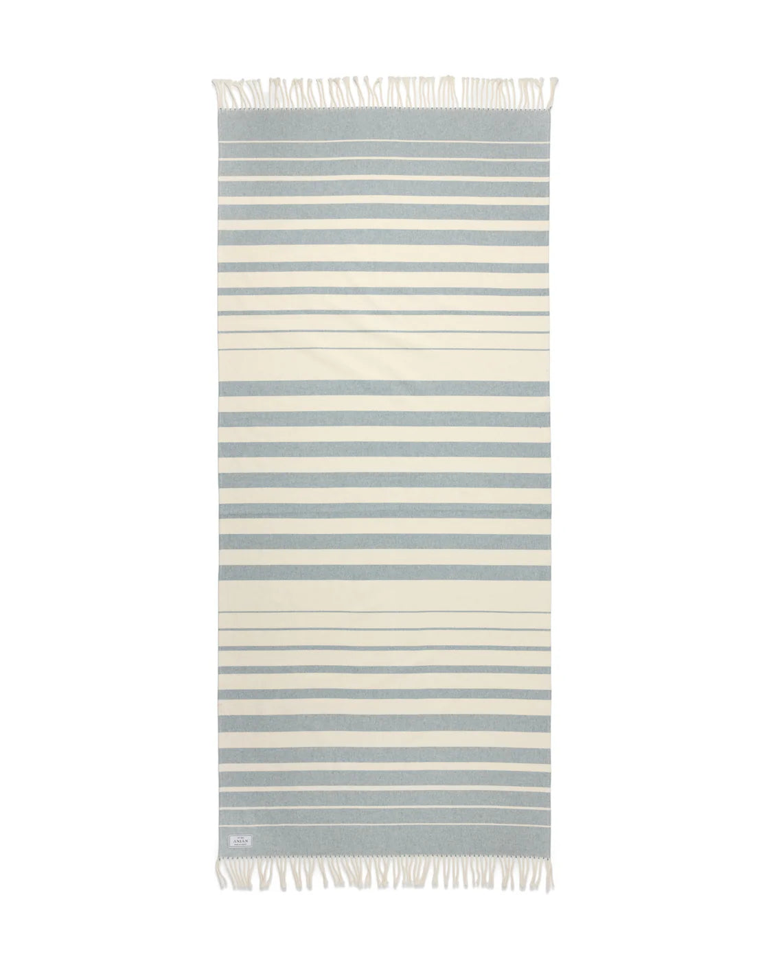 Striped towel with blue and beige colors on a white background