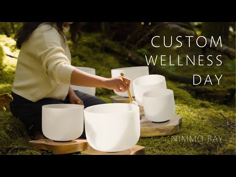 Video custom wellness day at Nimmo Bay resort featuring sound bowls, tidal scrub and a cedar hot tub.