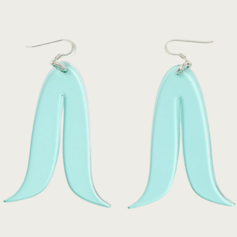 Joined Feather Earrings in Coke Bottle Blue