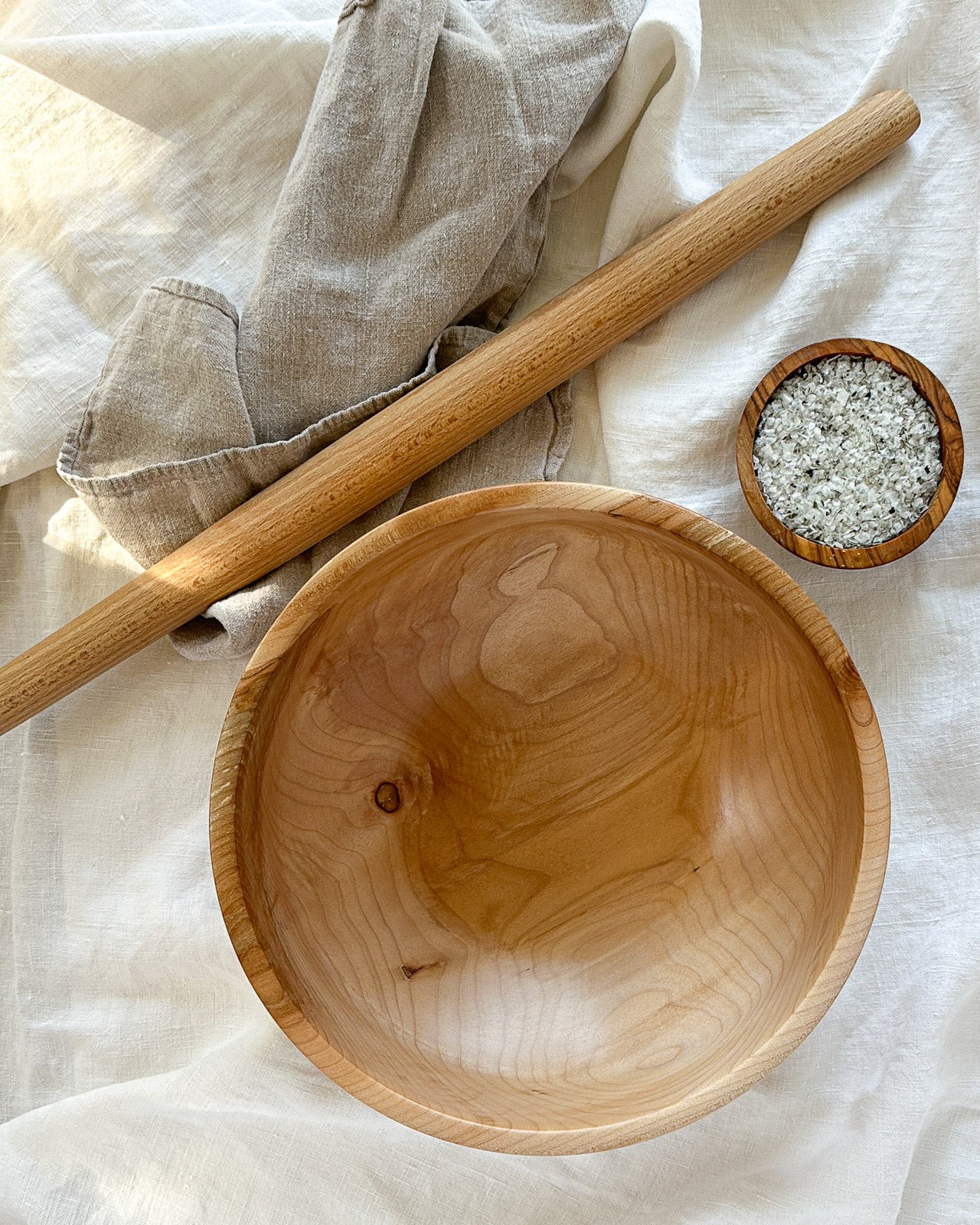 Miller and co wood bowl #5 with kelp salt and rolling pin