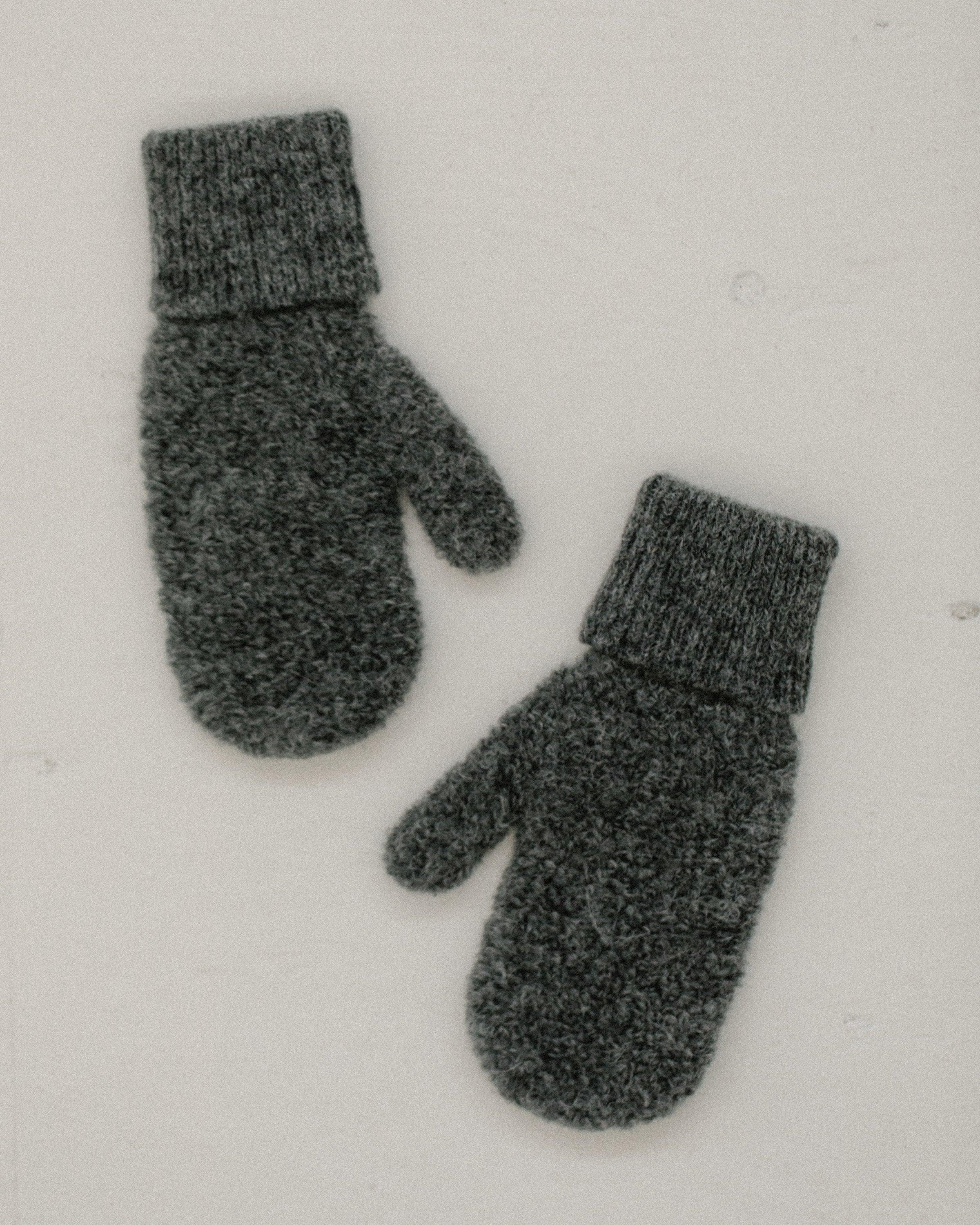 Bare Knitwear Alpaca Boucle Mittens in grey on white background