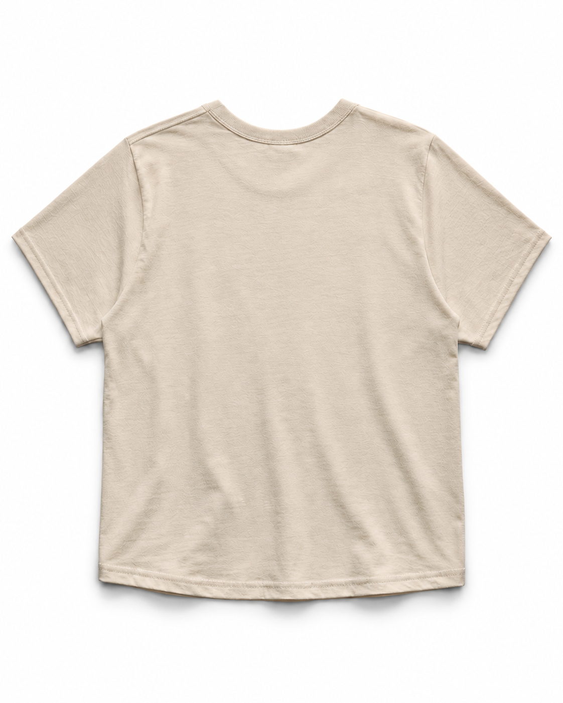 the back of a beige tshirt