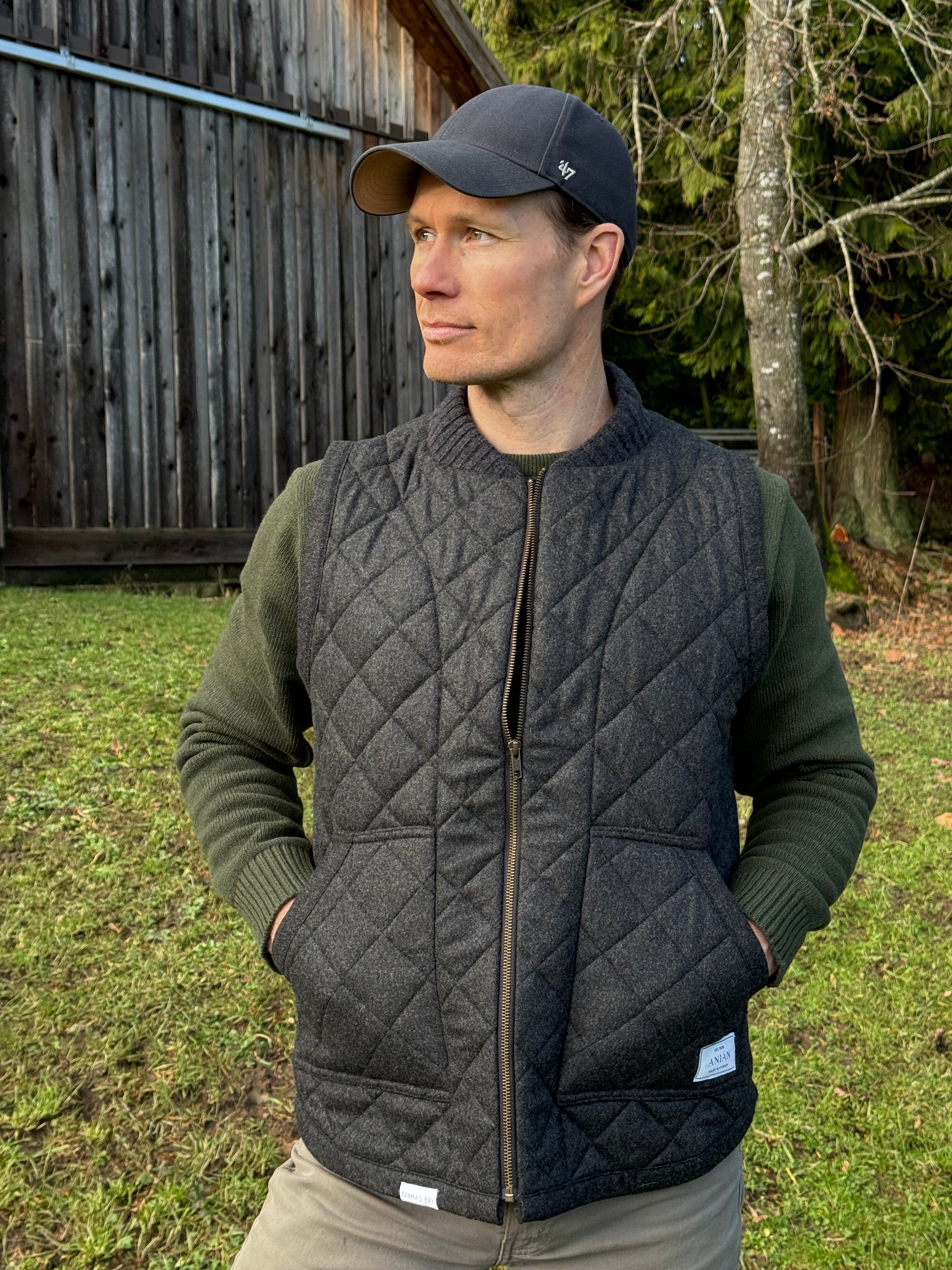 man modelling the anian wool vest