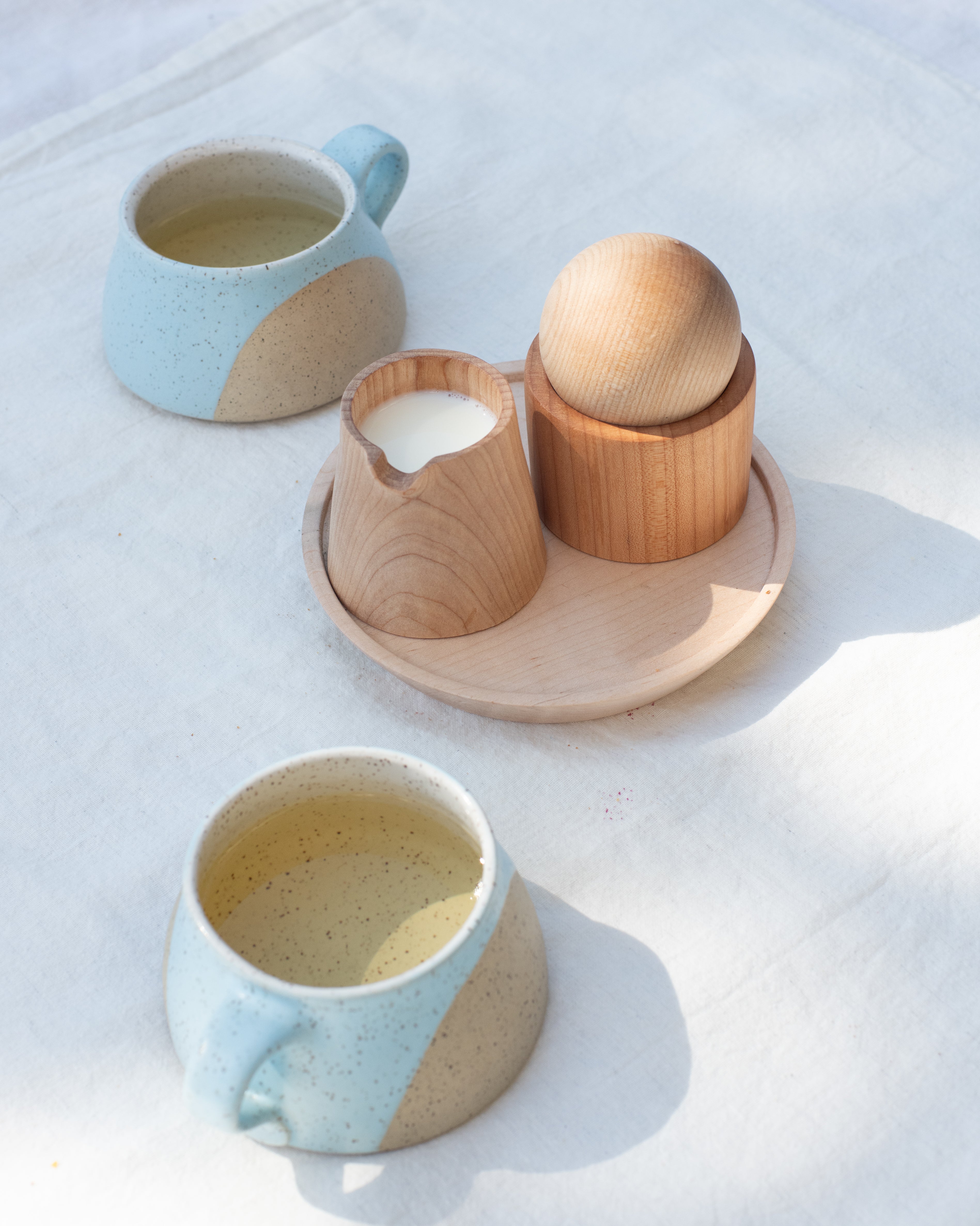 Wooden Cream and Sugar Set