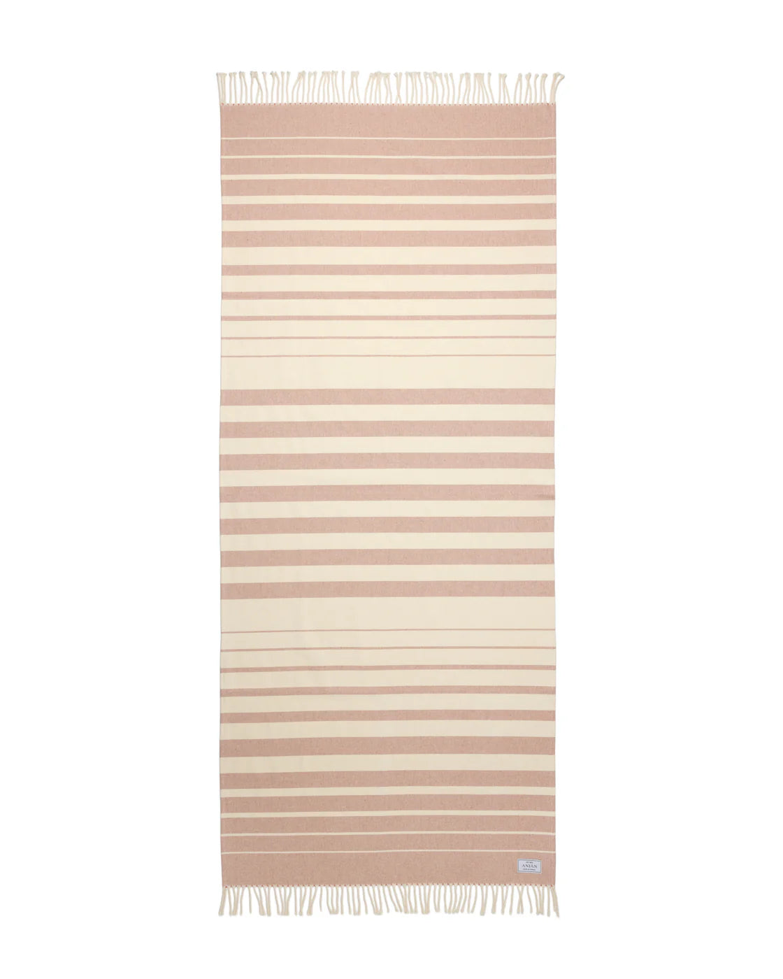 Striped towel with pink and beige colors on a white background