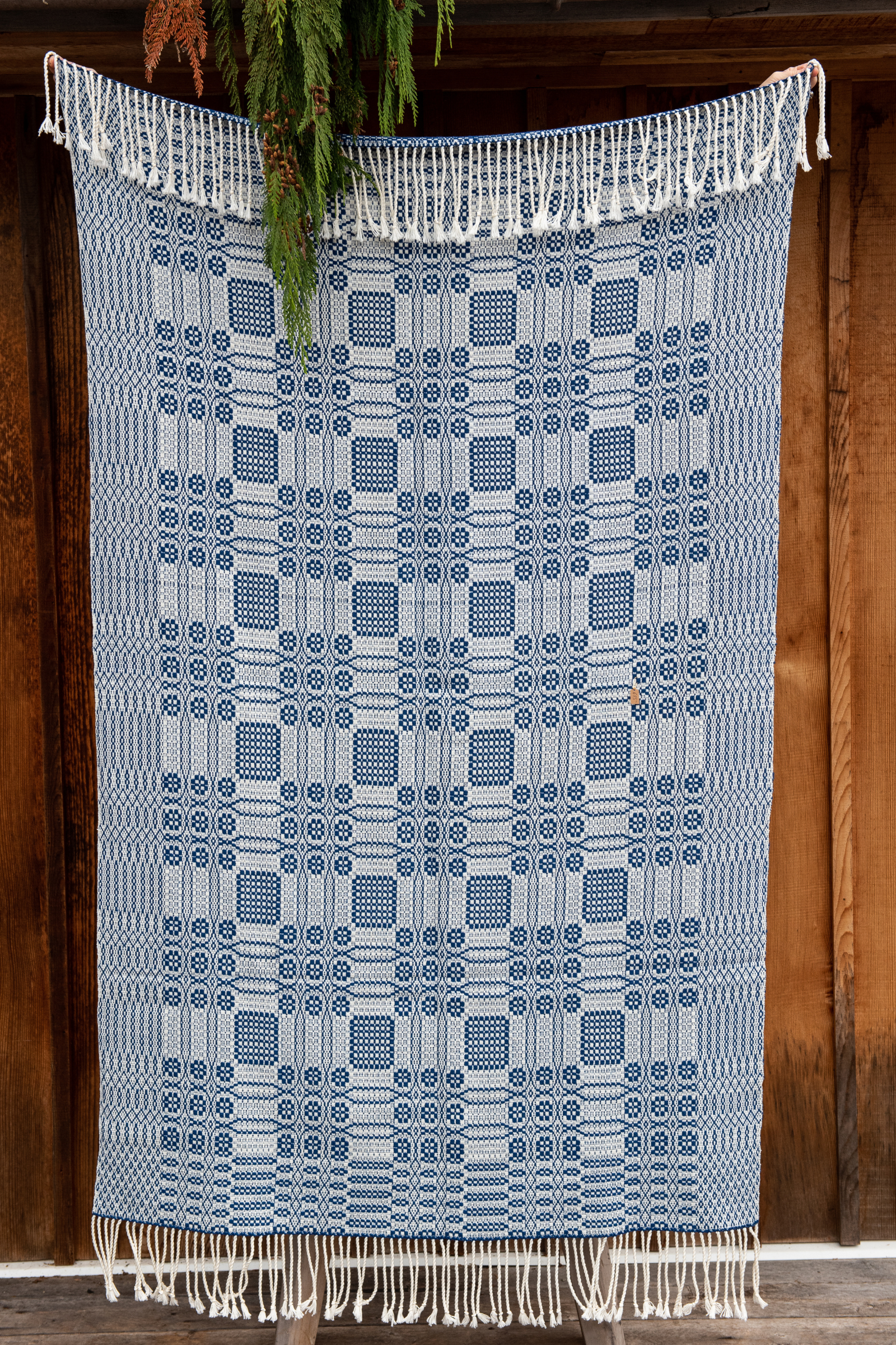 B.A. Weaving Studio Blanket blue and white