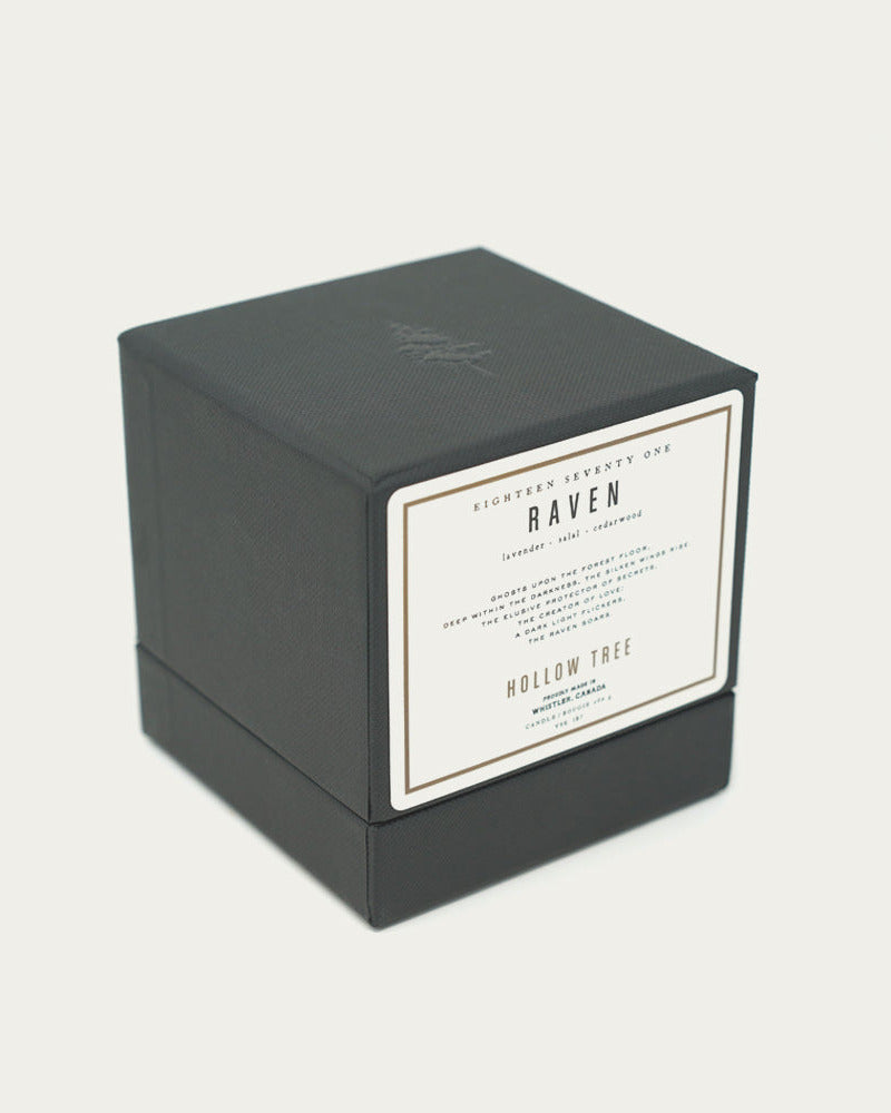 hollow tree candle box in raven scent