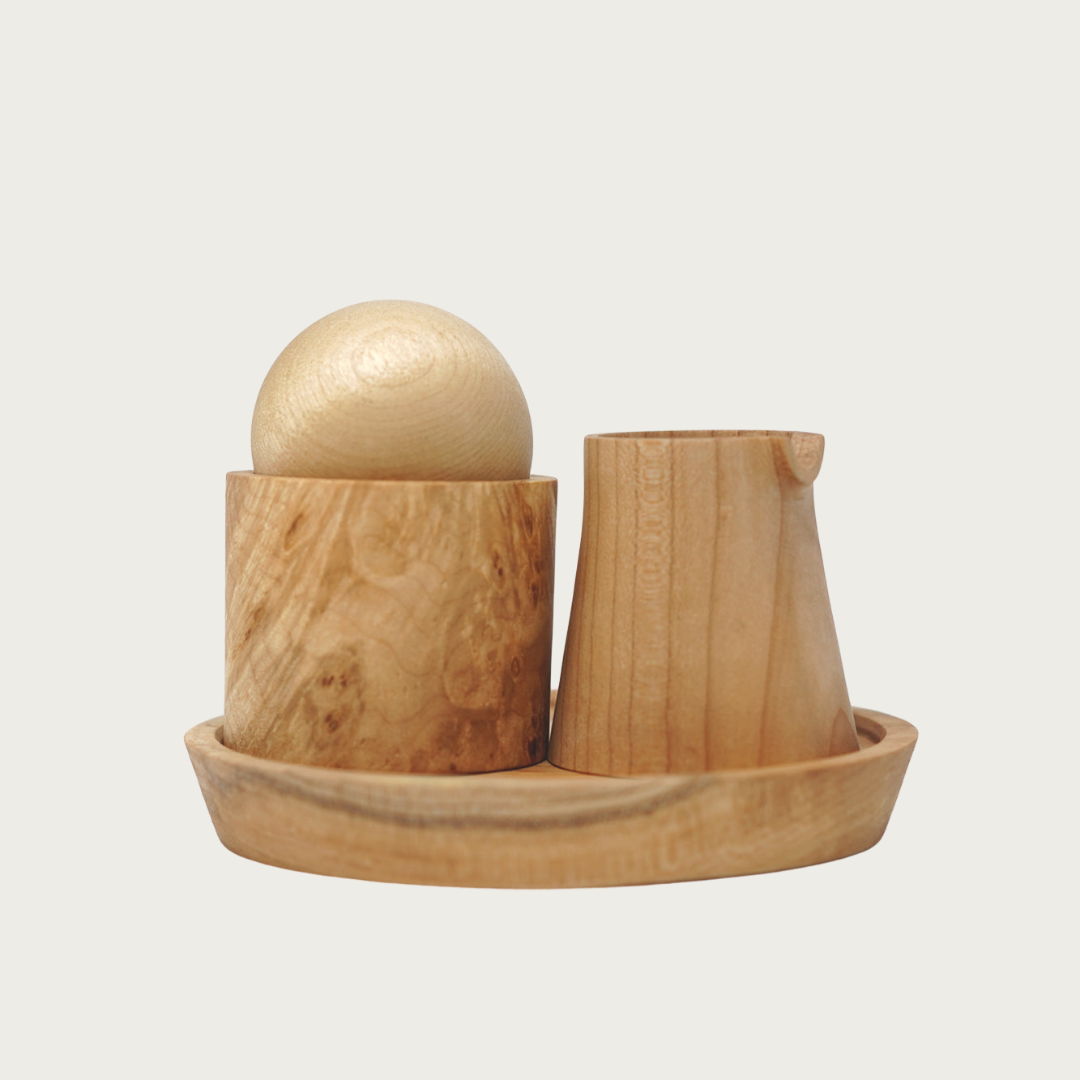 Elise Mclauchlin wooden handmade cream and sugar set tea Confluence Nimmo Bay