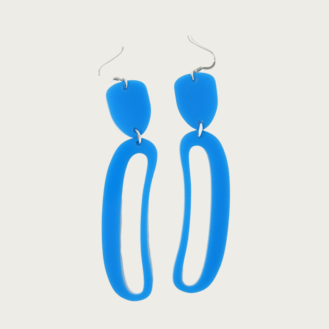Elongated Ovoid Earrings in Blue