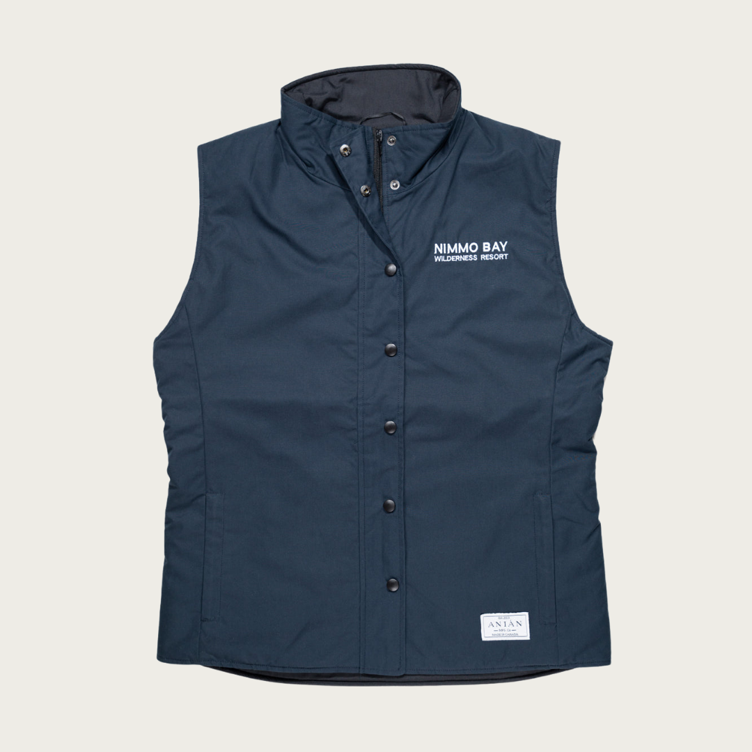 Designed by Anian exclusively for Nimmo Bay, the Double Lofted Vest is the perfect layer to add when you don't know what the weather will do. Made with a wind and water-resistant cotton fabric shell, and filled with recycled wool, this vest raises the bar for high-performance, sustainable clothing.